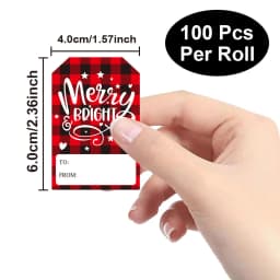 100Pcs Christmas Tags Labels, 8 Design Self Adhesive Gift Stickers Name Tags with Santa Snowmen Xmas Tree Snowman Holiday Decor
