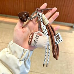 Bag Charm Cartoon Linen Embroidery Coffee Cup Pendant Lightweight Portable Cute Keychain for Backpack DIY Decor Charm Accessorie