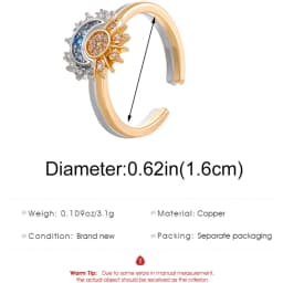 YILUOCD Sparkling Sun and Moon Adjustable Couple Rings CZ Open Promise Ring 2024 New Style Stackable Engagement Jewelry Day Gift