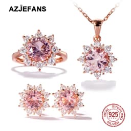 AZJEFANS 925 Sterling Silver Top Quality Snowflake Necklaces Earrings Rings Gifts Fine Jewelry
