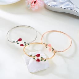 Retro Red Rose Flower Bracelet Ring Set For Women Vintage Drip Oil Open Adjustable Cuff Bangle Finger Ring Party Wedding Jewelry