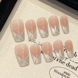 Handmade Press on Nails Sweet Bowknot Pearl Decor French Fake Nails for Women Girl Wearable Shiny Cat Eye Bride False Nail Tips