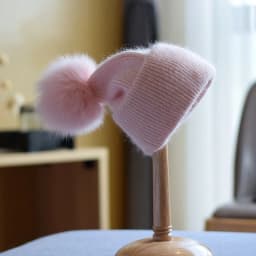 Winter Women's Real Fox Fur Pom-Pom Knitted Beanie Cap with Rabbit Fur Trim and Cashmere Touch