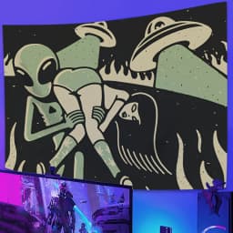 VIKAMA Sci-Fi Alien-Themed Tapestry Cartoon Alien Motifs Suitable for Living Room, Bedroom, and Gaming Room Decor