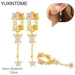 925 Sterling Silver Needle Pink Crystal Heart Hoop Earrings for Women Fashion Geometric Pendant Earrings Luxury Jewelry Gifts