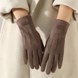 Autumn Winter Thin Not Bloated Suede Stripe Women's Gloves Keep Warm Touch Screen Elasticity Fashion Elegant Outdoor Cycling