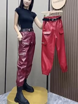 Women's Cargo Leather Pants Fall Winter New Classic Dark Department Fashion Trend Pocket Decoration Loose Oversized Pants 4XL