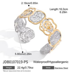 Uworld Unique Stainless Steel Metal Wide Cuff Open Bracelet Bangle 18K Gold PVD Plated Waterproof Fashion Essential Jewelr