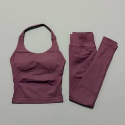 2 Piece Active Set Women Open Back Halter Top Peach Butt Lifting Leggings Seamless Soft Stretchy Gym Yoga Fitness Outfits