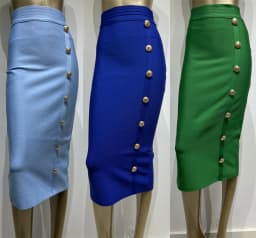 Spring New Women Bandage Skirts Elegant High Waist Midi Calf Gold Buttons Pencil Skirt High Street Office Lady Formal Clothing