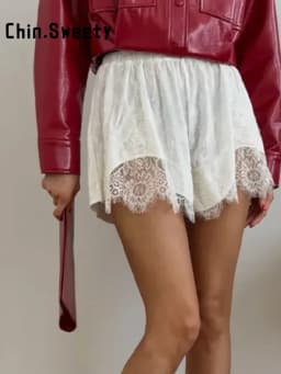 Chic Women's Velvet Lace Patchwork Shorts Loose Hollow Out Elastic Waist Female Short Pant 2026 Summer Lady All-match Pants New