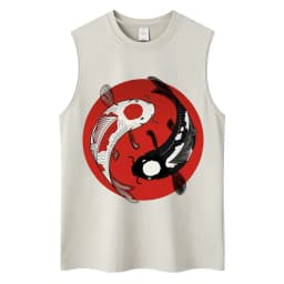 Japanese Ukiyo-e Beach Style Washed Tank Tops Naoshima Art Island Vintage Vests Men Women Cotton Casual Loose Sleeveless T Shirt