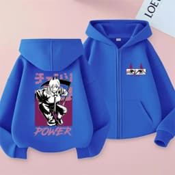 Hot Anime Chainsaw Man Power Zip Up Jakcet Men Women Casual Oversized Zipper Hoodie Men's Manga Fleece Cotton Sweatshirt Coat
