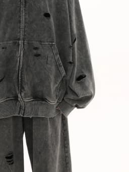 Autumn Winter Ripped Hole Punk Vintage Zip Up Hoodies Man Woman High Street Washed Distressed Sweatshirt Sudaderas