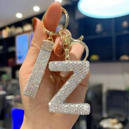 Full Rhinestone 26-Letter Keychain, Bling Car Key Ring & Sparkly Bag Charm - Perfect Small Gift