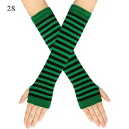 New Long Glove Arm Cover Classic Pink Black and White Striped Fingerless Elbow Gloves Warmer Knitted Wristband