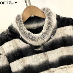 OFTBUY Stand Collar Natural Rabbit Fur Winter Jacket Female New Short Clothes Women Black White Striped Real Rabbit Fur Coat