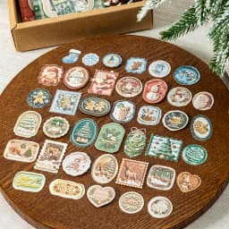 Journal GO 30pcs Retro Christmas Label Stickers Embossed Mixed Shape Holiday Decals for Junk Journals Scrapbooking Planners Card