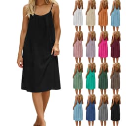 Women Sexy Backless Dress Solid Color Loose Fit Sleeveless Adjustable Short Dress With Straps Beach Vacation Sundress For Women