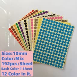 12 Sheets/Pack Mix Color Circle Round Color Coded Adhesive Label Dot Sticker 6mm/8mm/10mm/13mm/16mm/19mm/25mm/32mm/50mm/100mm