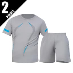 2 Pcs Men's Mesh Breathable Quick-drying Sports Suit Loose Plus Size Running Fitness Mountaineering Casual Short-sleeved Shorts