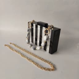 White Marble With Solid Black Striped Acrylic Box Clutches Beaded Handle Pro Cheapest Women Evening Mini Flap Wallet Hand Bags