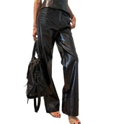 Lautaro Spring Shiny Crocodile Print Pu Leather Straight Pants Women Luxury Designer Clothes Chic High Waist New Collection 2026