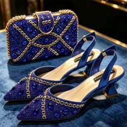 Elegant Wine Color Rhinestone & Pearl Slingback Heels with Matching Top Handle Handbag Set for Women - Formal Wedding & Prom