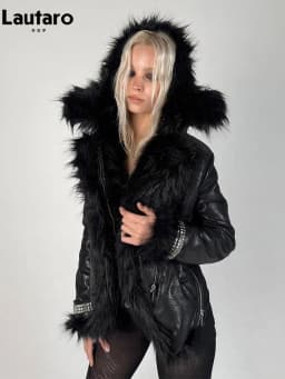 Lautaro Autumn Winter Short Black Thick Warm Soft Shaggy Faux Sheepskin Coat Women Luxury Designer Clothes Fluffy Jacket 2026
