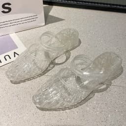 Women'S 2 In 1 Transparent Crystal Plastic Jelly Sandals Non Slip Glitter Pointed Toe Summer Casual Outdoor Beach Flat Slippers