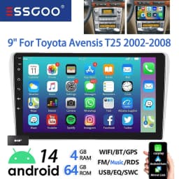 ESSGOO 9" Touchscreen Android14 For Toyota Avensis 02-08 GPS Navi FM Autoradio Wireless Carplay Android Auto GPS Navi BT Wifi FM