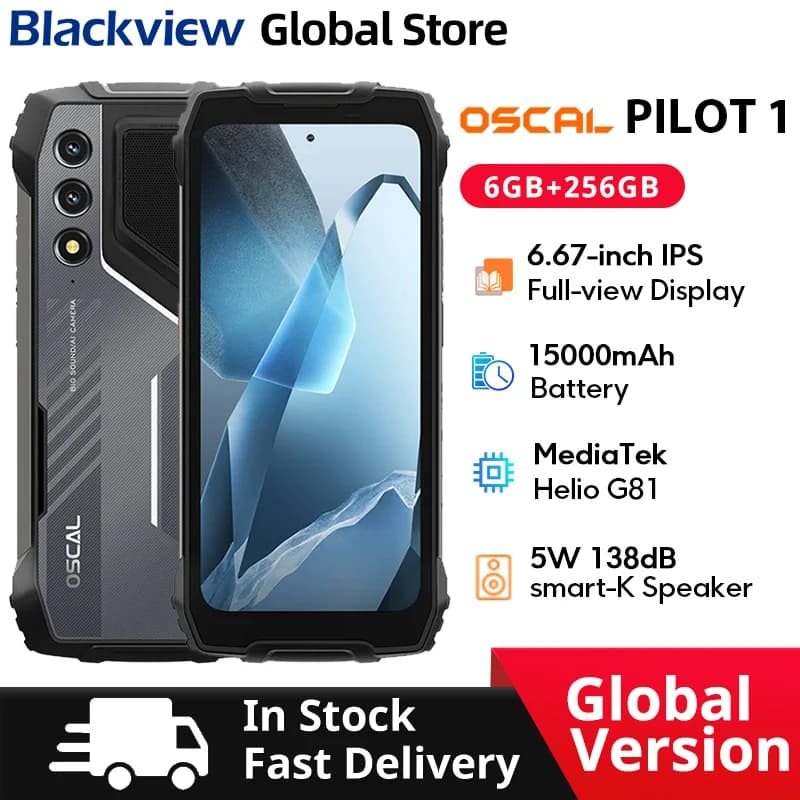 Blackview Oscal PILOT 1 Rugged phone 6.67-inch HD+ 90Hz Display 5W BOX Speaker 6GB 256GB Helio G81 CPU 15000mAh NFC Cellphone