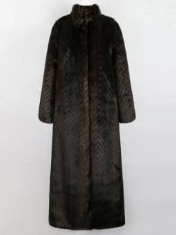 Nerazzurri Winter Extra Long Thick Warm Luxury Elegant Striped Fluffy Faux Mink Fur Coat Women Stand Collar Maxi Overcoat 2022