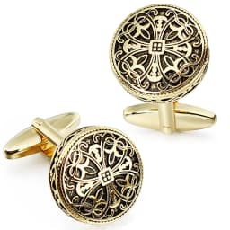 Antique Gold Silver Cufflinks and Tuxedo Studs Set Vintage Enamel Hollow Royal Pattern High End Mens Jewelry Gifts for Wedding