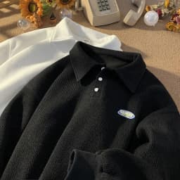 OUDIFU Fall and Winter Polo Collar Sweatshirt Genderless Japanese-Sle Retro Ins Tide Tops Easiest for Match Loose Velvet Th...