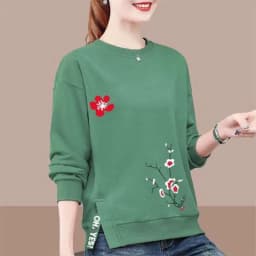 Women's Clothing Spring Autumn Lantern Long Sleeve Round Neck Pullover Plant&Flowers Printing Casual Office Lady Hoodies Tops