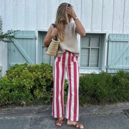 Fashion Women's Striped Pants Button Zipper Double Pockets Straight Straight Leg Trousers 2026 Spring Summer Casual Lady Pant