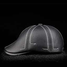 New Cowhide Genuine Leather Men Berets Cap Hat High Quality Fashion Men's Real Leather Adult Striped Black Hats