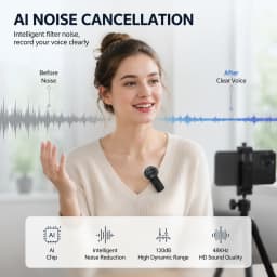 Wireless Mini Lavalier Clip Mic with Furry Windscreen, Dual‑Port Type‑C & Lightning Adapter for iPhone, Android, Tablets, Laptop