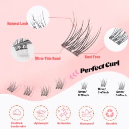 Self-Adhesive Eyelash Clusters, No Glue Needed, 120 Pieces, Natural C-Curved, Self-Adhesive Eyelash Extensions, Press-On Eyelashes, Pre-Bonded Eyelash Clusters, Self-Adhesive Eyelashes