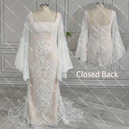 Boho Long Batwing Sleeves Lace Wedding Dress Drop Ship Customized Mermaid Rustic Beach 2026 Square Neck Open Back Bridal Gowns