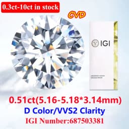 COSFIX 0.3-5ct Round Lab Grown Diamond HPHT IGI Certificate 3EX D/F Color VVS1 Clarity Diamond Gems