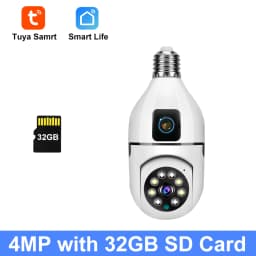 8MP HD PTZ WiFi Dual Lens Dual Screen E27 Bulb Camera Tuya Smart Life Security Video Surveillance Camera Ai Human Auto Tracking