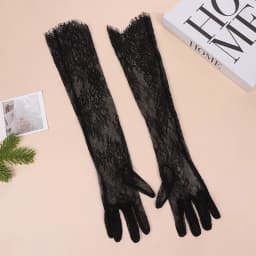 1 Pair Long Length Lace Gloves Thin Material Hollow Out Wedding Gloves Floral Pattern Transparent Opera Gloves Bridal Wedding