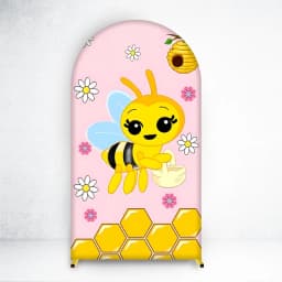 Mocsicka Cute Bee Birthday Party Arch Cover Backdrop Cartoon Honeybee Floral Honeycomb Rainbow Background Baby Show Photo Studio