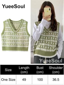 Green Knit Vest Printed Sleeveless Pullover Oversized Women Sweater Vest 2026 New Y2K Vintage Knitwear Women's Autumn Clothing