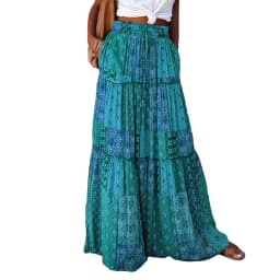 Combhasaki Women's Summer Bohemian Y2K Retro Drawstring Elastic High Waist Casual Loose A-Line Swing Long Skirt with Pockets