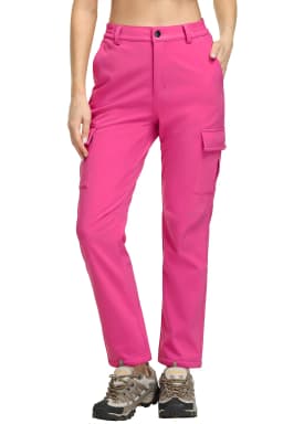 TACVASEN Womens Winter Skiing Hiking Softshell Pants Snowboard Cargo Pants Waterproof Windproof Multi-Pockets Fleece Lined Trous
