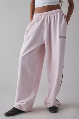 Spring Autumn New Pink Embroidered Casual Pants For Women Loose And Comfortable Straight Elastic Waist Trousers 2026