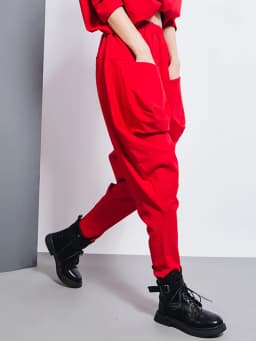 [EAM] Big Pockets Spliced Irregular High Waist Harem Trousers New Loose Fit Pants Women Fashion Tide Spring Autumn 2026 1DD2684